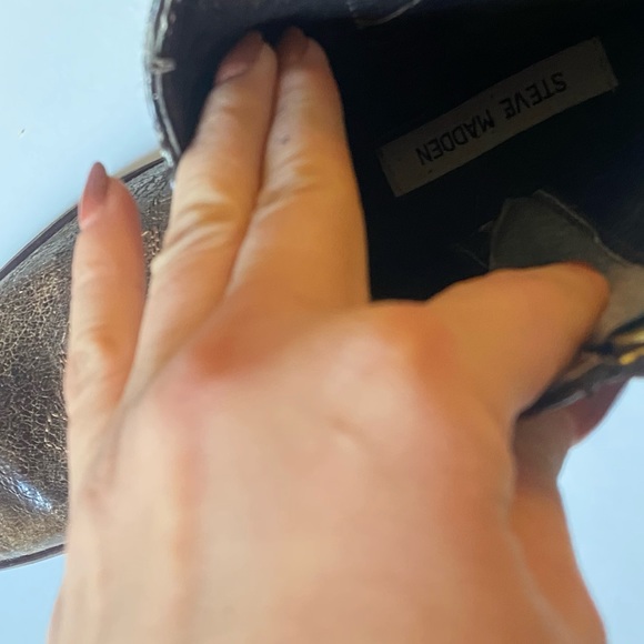 Steve Madden Brown Leather Pointed Toe Ankle Boots - Embellished Studded Cowgirl - Picture 6 of 6